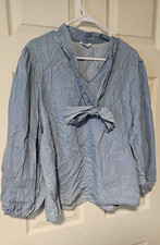 Est 1948 Women’s Blue Chambray V-Neck Tie Cottagecore Blouse XL Blouse price