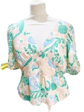 River Island Vintage Style Peplum Brooch Button Cut Out Blouse Retro Floral 10 Blouse price