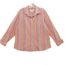 Talbots Wrinkle Resistant Stretch Striped Button Down Top Blouse Size 16 Blouse price