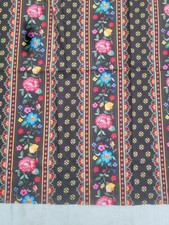 2.75 yds VTG Floral Striped Cotton Fabric 31"W Blue Pink Yellow Red Black YDS price