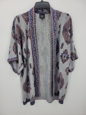CKW Crew Knitwear Cardigan Sweater Womens Large Gray Aztec Tribal Open Front Dames trui & vest & gebreide kleding price