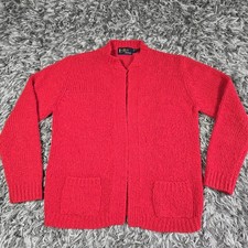 Vintage LeRoy Knitwear Sweater Womens Large Red Open Front Cardigan Pockets 80s Dames trui & vest & gebreide kleding price