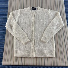 VINTAGE LeRoy Knitwear Cardigan Sweater Womens Large White Pearl Buttons 90s Dames trui & vest & gebreide kleding price