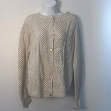 Vintage Womens Cream Cable Knit Button Up Cardigan Sweater Textured Knitwear Dames trui & vest & gebreide kleding price