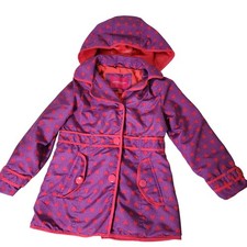 London Fog Girls Purple Red Heart Print Hooded Fleece Lined Trench Coat Size 6X Meisjes Trench Jas price