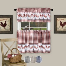 3PC Kitchen Curtain Set, Check Gingham Plaid Rooster, Tier Panels and Valance Gordijn Set price