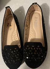 Girls Size 12 Black Dress Shoes By Link Comfort Flat Heels w/black Rhinestones Meisjes klassieke Schoenen price