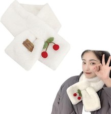 Fluffy scarf for kids, neck warmer, cold and windproof, white, cherry print Kinder nekwarmer price