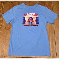Nike Tee T-Shirt Mens Unisex Size Small Blue Graphic Sportswear Swoosh Cotton Cotton price
