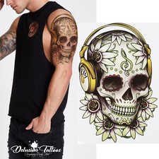 SUGAR SKULL TEMPORARY TATTOO, CANDY SKULL HEADPHONES, FLOWER, MENS, WOMENS, KIDS Dames koptelefoons price