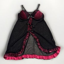 Vintage Y2K Sheer Mesh Babydoll Lingerie Set Black Pink Underwire Small Medium Babydoll price