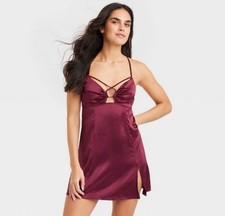 Auden Satin Babydoll Lingerie Slip Dress Women's Size Large Strappy Burgundy Babydoll price