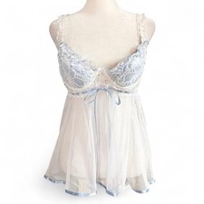 Shirley of Hollywood Blue & White Lace Babydoll Lingerie Top Size Large Babydoll price
