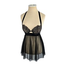 Victoria’s Secret Very Sexy Black Nightie Size 32C Halter Babydoll Top Lingerie Babydoll price