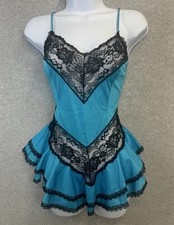VTG Night Moves Babydoll Lingerie Blue Black Lace Satin Chemise 90s Y2K Style M Babydoll price