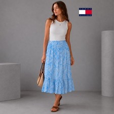 Tommy Hilfiger Women's Blue Floral Maxi Skirt Size 34 XS Tiered Boho Summer Skirt price