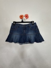 Arizona Jean Co Vintage Y2K Denim Mini Skirt Ruffle Frayed Hem Size 9 Skirt price