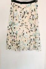 Womens F&F Ivory White Blue Floral Chiffon Pleated Midi Skirt Lined Size 10 VGC Skirt price