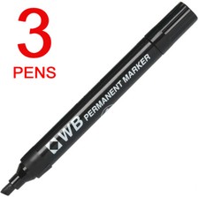 3 BLACK PERMANENT MARKER PEN Chisel Tip BROAD WIDE NIB  WB Brand Waterproof CD-DVD-Acetate Pen price
