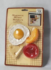 NOS Vtg Magnetic Fruits&Breakfast Set (4) Fridge Magnets 1980s Egg Cheese Fruit Breakfast Set price