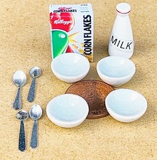 Dolls House 10 Piece Breakfast Set Cereal Packet Milk & Bowls 1:12 Scale tumdee Breakfast Set price