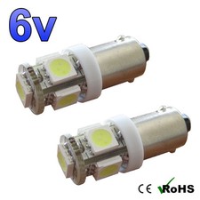 2 x Cool White 6v LED Side Light BA9s Bayonet Classic Car Scooter Bright Bulbs Klassieke lamp price