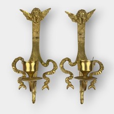 Vintage Brass Cherub Angel Wall Sconces Pair Gold Candle Holders Snake Decor Muur Sconces price