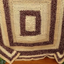 Granny Knitted Crochet Square Lap Blanket Throw Red Beige Stripy Blanket price
