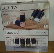 2- DELTA 5 PIECE SPICE JAR SETS MATTE SPRAY HOUSING ROSE GOLD DESIGN STEEL RACKS Spice Sets & Racks price