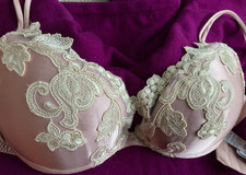 La Perla Maison bra IT1 32C rose pink silk & cream lace plunge push up padded Bra price