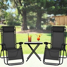 3 Piece Zero Gravity Reclining Garden Patio Deck Chair Sun Lounger & Table Set Sun Lounger price
