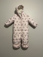 Joe Fresh Baby Girl Snowsuit 6-12 Months Pink French Bulldog Print Fleece Lined Baby Snowsuit price