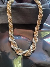 Vintage Sterling Silver 20" Graduated Twisted Rope Gold Ball Bead Chain 31g Costume Ketting price