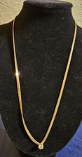 Gold Tone Serpentine Chain Necklace With One Faux Diamond Costume Jewelry 16" Costume Ketting price