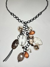 NY Womens Charm Pendant Necklace 38” Gunmetal Chain Costume Jewelry Costume Ketting price