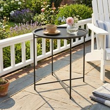 46cm Round Garden Table Side Table with Removable Tray, Folding Legs, Black Tuin Bijzettafel price