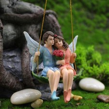 Miniature Fairy Garden Fairy Couple on Leaf Swing - Buy 3 Save $5 Tuin Swing price