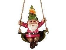 Miniature Fairy Garden Gnome w/ Pink Coat Sitting in Leaf Swing - Buy 3 Save $5 Tuin Swing price