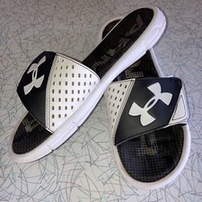 UA UNDER ARMOUR Mens Size 7 Memory Foam Slides Sandals Black White Heren slippers en sandalen price