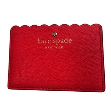 Kate Spade Card Holder Womens OS Coral & Pink Scalloped Saffiano Leather Dames kaarthouder price