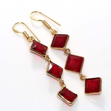 Golden Plated Bezel Sqaure Red Onyx Earrings 2.5" Everyday Glam Jewelry AU c967 Goud Oorbellen price