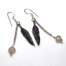 925 Silver Plated Beaded Leaf Natural Golden Rutile Earrings 2.3" Trendy MJ Goud Oorbellen price