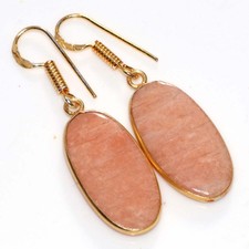 Golden Plated Bezel Orange Aventurine Earrings 1.6" Handmade Jewelry Trendy JW Goud Oorbellen price