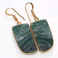 Bezel Green Aventurine Golden Plated Earrings 1.9" Jewelry Gift Trendy AU C391 Goud Oorbellen price
