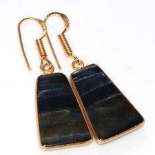 Golden Plated Bezel Black Tiger Eye Earrings 1.8" Gifts Limited Stock Deal AU p3 Goud Oorbellen price