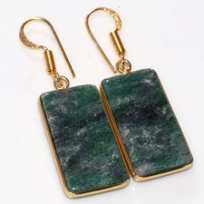 Bezel Green Aventurine Golden Plated Earrings 1.8" Exquisite Gift Trendy AU A143 Goud Oorbellen price