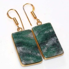 Bezel Green Aventurine Golden Plated Earrings 1.9" Elegant Gift Design Trendy n7 Goud Oorbellen price
