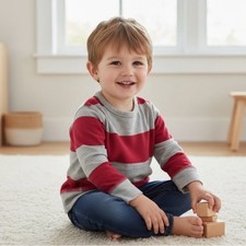 GAP Baby Red & Gray Striped Crewneck Sweatshirt w/ Kangaroo Pocket Size 18–24M Baby sweatshirt price