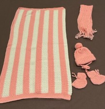 Vintage Knit Baby Pink Blanket Hat Gloves Scarf Set Baby Handschoenen & Sjaal price