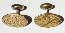 Antique Victorian Pair Gold Filled Bean Back Cufflinks c. 1895-1910 Oval Scroll Cufflinks price